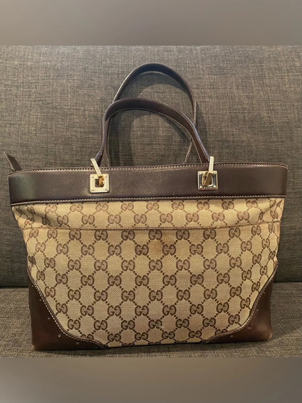 Gucci Beige GG Canvas Tote w/ Brown Leather & Gold Horsebit Hardware. Classic ❤️ - Picture 2 of 12